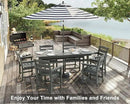 7pcs Outdoor Dining Set, HDPE Patio Dining Set for 6, All-Weather Outdoor Table and Chairs with Umbrella Hole & Adjustable Pads, Modern Patio Furniture Set for Backyard, Poolside &Lawn (Grey)