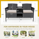 Flamaker Outdoor Furniture Patio Loveseat Wicker 2-Seat with Built-in Table and Cushions Rattan Porch Chairs Bench for Balcony, Lawn, Backyard (Beige) by CozyNest Decor