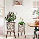 10 & 12 Inches Plant Pot with Stand, Large Modern Standing Planters for Indoor Outdoor Plants with Drainage Holes, Big Gold Floral Embossed Flower Pots with Legs by CozyNest Decor