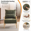 VINGLI Boho Braid Accent Armchair,Mid-Century Modern Chiar with Solid Wooden Armrest,Comfy Louge Cushion Chair with Waist Pillow for Bedroom,Living Room,Reading Room, Dark Green by CozyNest Decor