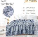 jinchan Boho 100% Cotton Muslin Blanket 3-Layer Queen Size 80x90 Inches Geometric Blue Lightweight Reversible Soft Cozy Comfy Throw for Couch Sofa Bed Coverlet Quilt Large Blanket Bedroom All Seasons by CozyNest Decor