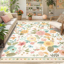 Floral 8x10 Area Rug Machine Washable Soft Print Boho Carpet Non Slip Doormat Low Pile Flower Area Rugs for Living Room Bedroom Nursery Kitchen Dining Room Indoor-Beige/White/Orange by TinyTreasures Baby Boutique