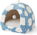 Lesure Cute Cat Beds for Indoor Cats - 2 in 1 Large Cat Cave Bed for Puppy and Small Dog with Removable Washable Cushioned Pillow, Cozy Kitten Tent with Non-Slip Bottom, Blue, 17.3 inches by CozyNest Decor