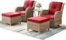 Outdoor Wicker Patio Furniture Set - 5 Pieces Rattan Patio Conversation Set with 2 Rocking Swivel Chairs,2 Ottomans and 1 Side Table for Porch Deck Backyard Garden(Yellow/Red) by GreenHaven Gardens