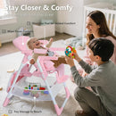 Kinder King Convertible Baby High Chair, Adjustable Feeding Chair for Babies and Toddlers with Removable Double Tray, Simple Compact Fold for Space-Saving, 2 Built-in Wheels, Easy to Clean, Pink by TinyTreasures Baby Boutique