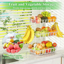 3 Tier Fruit Basket with 2 Banana Hooks, Large Capacity Multifunctional Detachable Sturdy Fruit Bowl with Wooden Handle Mesh Top for Kitchen Counter, for Bread Snacks Vegetables Produce, White by CozyNest Decor