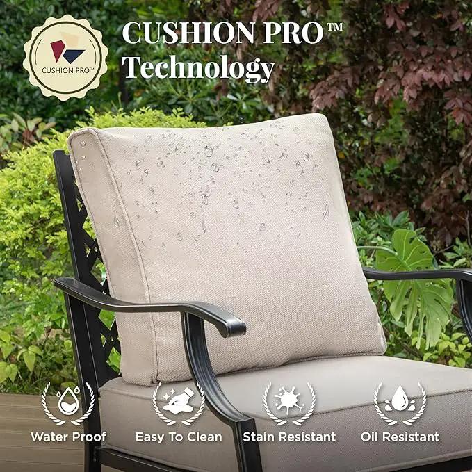 Patio Furniture Set with Fire Pit Table, 5 Pcs Metal Outdoor Conversation Set, 4 Swivel Chairs with 5.75" Extra Thick Cushion and 28" Fire Pit Table for Backyard Deck, Beige, photo 3 of 8