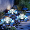 LEWIS&WAYNE Solar Garden Lights Outdoor, 3 Pcs Blue Lotus Flower Pathway Lamps with Cool White Crackle Glass Globe Led Lights for Patio Pathway Yard Balcony Garden Decorations by CozyNest Decor