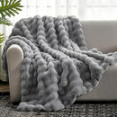 Cozy Bliss Faux Fur Throw Blanket for Couch, Fuzzy Soft Plush Thick Bubble Blanket for Sofa Bedroom Living Room,50 * 60 Inches Light Grey by CozyNest Decor