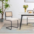 Natural Rattan Dining Chairs Set of 2, Modern Kitchen Chairs with Solid Wood Back, Upholstered Cesca Side Chairs with Comfy Linen Cushion by CozyNest Decor