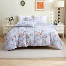 ABREEZE Floral Duvet Cover Queen Size Set Bird Flowers Bedding Set 100% Brushed Cotton Bedding Collection 1 Duvet Cover with 2 Pillowcases Grey by CozyNest Decor