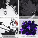 RECUTMS Halloween Maple Leaf Garland with Purple Lights - Black Artificial Leaves Decor for Home Mantle, Stairs, Indoor/Outdoor - 2 Pack by CozyNest Decor