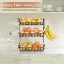 3 Tier Fruit Basket for Kitchen Counter, Fruit Bowl with 2 Banana Hooks Mesh Top, Multifunctional Detachable Sturdy Kitchen Storage Organizer for Vegetables Snacks Onion Potato, Black by CozyNest Decor