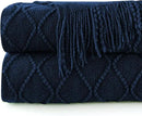 inhand Knitted Throw Blankets for Couch and Bed, Soft Cozy Knit Blanket with Tassel, Dark Blue Lightweight Decorative Blankets and Throws, Farmhouse Warm Woven Blanket for Men and Women, 50"x60" by CozyNest Decor