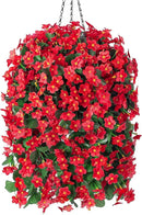 Artificial Fake Red Hanging Flowers Plants Basket for Outdoor Outside Winter Christmas Decor, Faux Silk Look Real UV Resistant Orchid for Fall Porch Garden Yard Patio Home by CozyNest Decor
