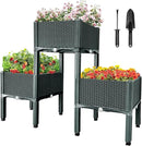 MAYOLIAH Raised Garden Bed with Drainage Elevated Planter Box Plastic Raised Beds for Gardening Vegetables Herb Flowers, Perfect for Indoor Outdoor Planting, 3 Boxes Grey by GreenHaven Gardens