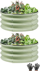 2 Pcs 2x2X1 FT Round Galvanized Raised Garden Bed Kit, Light Green Outdoor Planter Garden Bed, Metal Raised Box for Vegetables, Fruits, Flowers & Herbs by GreenHaven Gardens