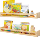 Fun Memories Nursery Book Shelves - Rustic Natural Solid Wood Floating Bookshelf for Kids - Wall Book Shelves for Kids Room (Natural, 32inch - 2P) by TinyTreasures Baby Boutique