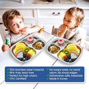 Korean Stainless Steel Divided Plates, Kids Toddlers Babies Tray, BPA Free, Diet Food Control, Camping Dishes, Compact Serving Platter, Dinner Snack, 3 Compartment Plate Silver, Set of 2 by TinyTreasures Baby Boutique