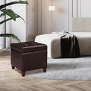 Adeco Bonded Leather Square Tufted Footstool, 18", Brown Storage Ottomans, by CozyNest Decor
