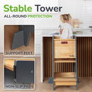 Toddler Tower with a Sliding Door and 3 Adjustable Heights - Complete Toddler Kitchen Stool Helper with Support Feet - Safe Design for 18+ Months to 6-Year-Old Kids - Gray by TinyTreasures Baby Boutique