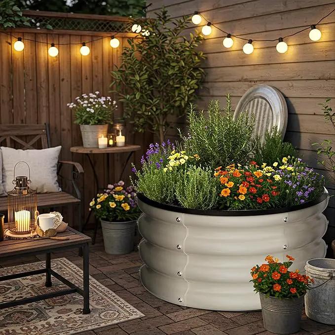 ZXZYHFTY Round Galvanized Raised Garden Bed kit,White Outdoor Garden Raised Planter Box, Round Large Metal Raised Garden Beds for Vegetable 2 * 2 * 1ft 2 Pcs, photo 9 of 9