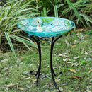 VCUTEKA 18" Outdoor Glass Birdbath with Sturdy Metal Stand for Lawn, Yard, or Garden Decor Bird Lovers Gift, Hummingbird Bird Bath Detachable, 22" Height by GreenHaven Gardens