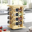 WelFurGeer Bamboo Spice Rack Organizer for Countertop, Revolving Spice Shelf with 16 Glass Jars, Lids & Labels, Desktop Rotating Seasoning Organizer for Kitchens, Space-Saving Design by CozyNest Decor