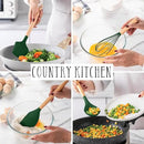 Country Kitchen Non Stick Silicone Utensil Set with Rounded Wood Handles for Cooking and Baking, 14 Piece Set, Green by CozyNest Decor