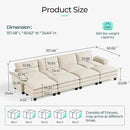 LINSY HOME Modular Sectional Sofa - 157'' Sleeper Sofa Cloud Couch Oversized Corduroy Sofa Bed with Movable Ottoman Soft Modern Comfy Couch for Living Room Apartment Office, Beige by CozyNest Decor