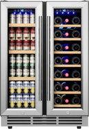 24" Wine and Beverage Refrigerator, Dual Zone Wine Cooler with Glass Door, Hold 88 Cans & 21 Bottles, Built in or Freestanding Under Counter Wine Fridge with Blue LED Light. by CozyNest Decor