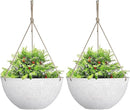 LA JOLIE MUSE Large Hanging Planters for Outdoor Plants - 13 Inch Hanging Flower Pots Set of 2, Speckled White