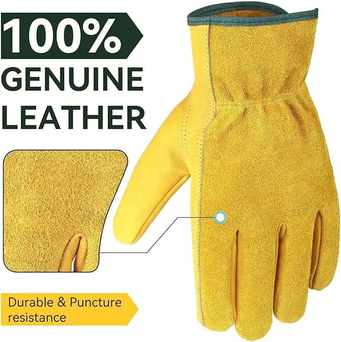 OZERO Leather Work Gloves Flex Grip Tough Cowhide Gardening Glove for Men and Women (Gold (5 Pairs), X-Large), photo 8 of 8