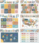 Educational Preschool Kids Placemats Set of 6 Boho Plastic Table Mats Toddler Children Montessori Place Mats for Kids Washable Holiday Desk Decoration for Indoor Outdoor Party Kitchen Dining Table by CozyNest Decor