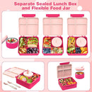 Bento Lunch Box with 8oz Soup Thermo, Kids Leakproof Lunch Food Containers with 4 Compartment, Kids Thermo Insulated Hot Food Jar for School, Trvael - (Pink) by TinyTreasures Baby Boutique