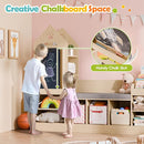 MU Kids Bookshelf with Reading Nook, Wooden Toy Storage Organizer with Chalkboard and Bench, Kids Reading Nook for Boys & Girls, Toddler Toy Shelf for Bedroom, Nursery, Playroom, Natural Oak by TinyTreasures Baby Boutique