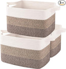 OIAHOMY Storage Basket, Woven Baskets for Storage, Cotton Rope Basket for toys,Towel Baskets for Bathroom - Pack of 3, Gradient Dark Brown by TinyTreasures Baby Boutique