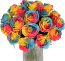 Rainbow Fake Roses Artificial Flowers - 10 Pcs Fake Artificial Roses Silk Flowers with Stems for Home Wedding Hotel Office Centerpiece Decor（Rainbow2） by CozyNest Decor