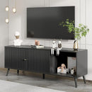 Mid Century Modern TV Stand for Televisions up to 70 Inches, with Sliding Doors and Storage, Television Stands, TV Consoles, Media Consoles for Living Room, 63 Inch (Black) by CozyNest Decor
