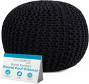 BIRDROCK HOME Round Pouf Ottoman | Cotton Braided Foot Stool with Bean Bag Filling | Boho Foot Rest for Living Room & Bedroom | Compact & Comfortable Seating, Lightweight & Soft | Black by CozyNest Decor
