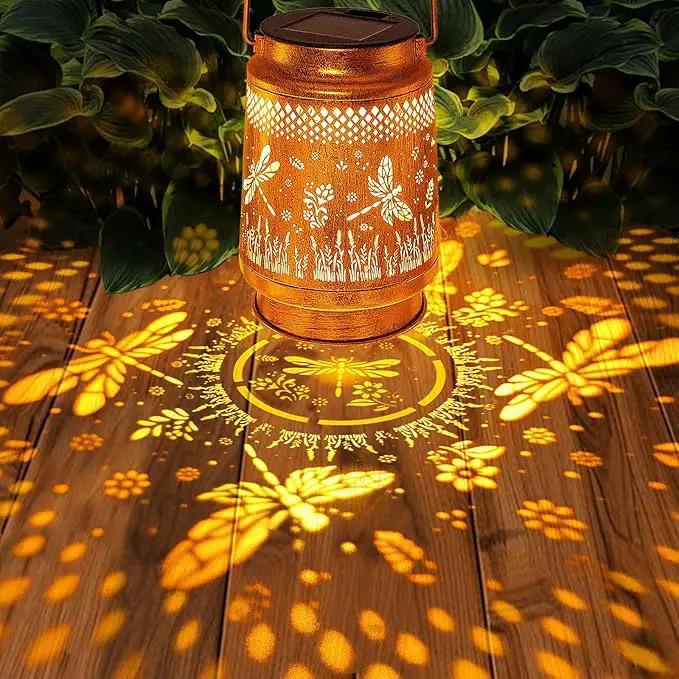 2 Pack Solar Lanterns Outdoor Garden Decor with Shepherd Hook, Gardening Gifts for Mom Grandma Women Dragonfly Metal Decor Lantern Waterproof Solar Lights LED Decorative for Garden Yard Patio, photo 2 of 9