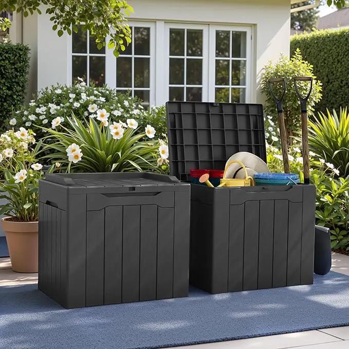Greesum 31 Gallon Deck Box for Outside, All Weather Outdoor Storage Boxes for Patio Furniture Set, Package Delivery Box,Garden Tools, Gray(Set of 2), photo 3 of 7