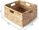 Large 14.5” x 13.5” x 8” (Set of 3) Natural Water Hyacinth Woven Storage Baskets, Rectangular Wicker Basket with Built-in Handles, Large (Natural) by CozyNest Decor
