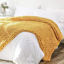 Bigacogo Chunky Knit Throw Blanket for Couch, 40x80 inches, 100% Hand Knitted with Thick Jumbo Chenille Yarn, Cozy Soft Large Rope Knot Cable Crochet Blankets for Sofa Bed Living Room, Mustard Yellow by CozyNest Decor