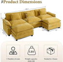 URRED Modular Sectional Sofa Comfy Cloud Couch, Modern Chenille Sofa Sleeper Deep Seat Couches with Ottoman/Pillows for Living Room (Yellow, 117'' - U Shape) by CozyNest Decor