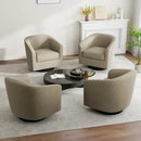 Swivel Barrel Accent Chair, Modern Round Linen Arm Chair for Living Room, Bedroom, Comfy Club Reading Chairs for Adults（Linen Fabric, Light Brown, Set of 4