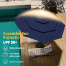 Kingdura 10ft 3-Tier Patio Umbrella with Solar Lights, Table Umbrella Outdoor Patio with Easy Crank & Tilt, 8 Sturdy Ribs, UV Protection, 32 LED Lights for Deck, Poolside, Market (Navy blue)