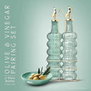 COOK WITH COLOR Glass Olive Oil Bottle Dispenser - 2 Pack- 17oz Oil and Vinegar Cruet - Olive Oil Carafe Decanter for Kitchen by CozyNest Decor
