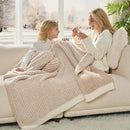 Snuggle Sac Cream Waffle Blanket for Couch Bed Sofa 60x80 inches, Reversible Beige Soft Throw Microfiber Fluffy Fuzzy Cozy Knit Twin Blanket for Women Mothers Birthday Gifts by CozyNest Decor