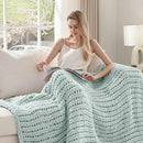 Esterra Chunky Knit Blanket Throw 50"x60", 100% Hand Knitted Chenille Throw Blanket, Cozy Soft Thick Cable Knit Throw Large Rope Knot Crochet Throw Blanket for Sofa Couch Bed, Sky Blue by CozyNest Decor
